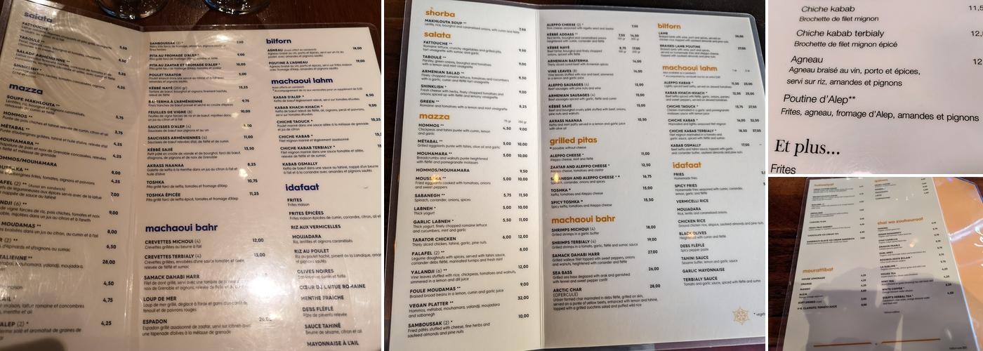 Le Petit Alep Bistro Menu