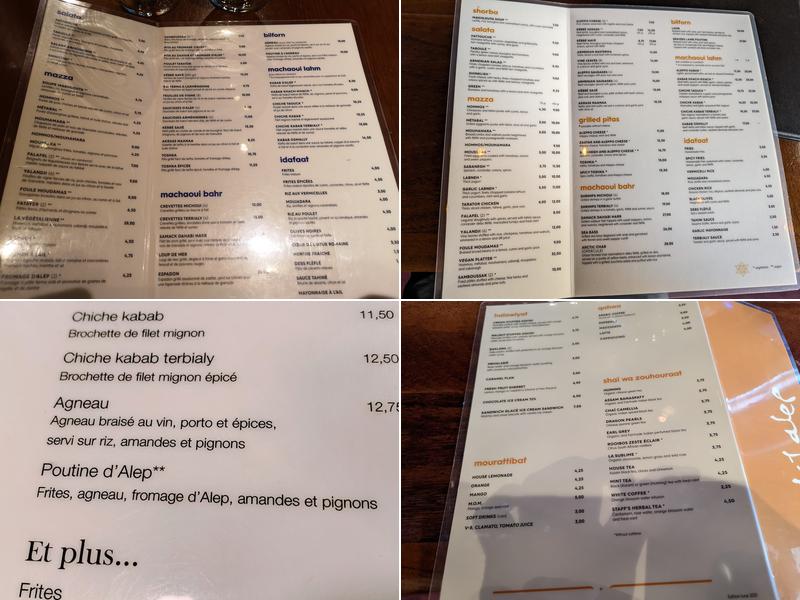 Le Petit Alep Bistro Menu