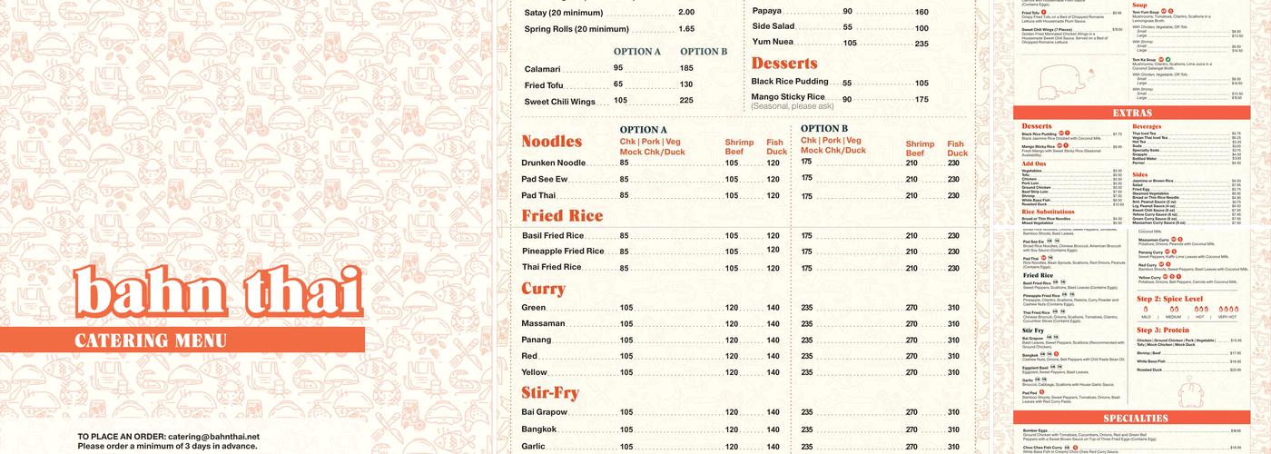 Bahn Thai Menu
