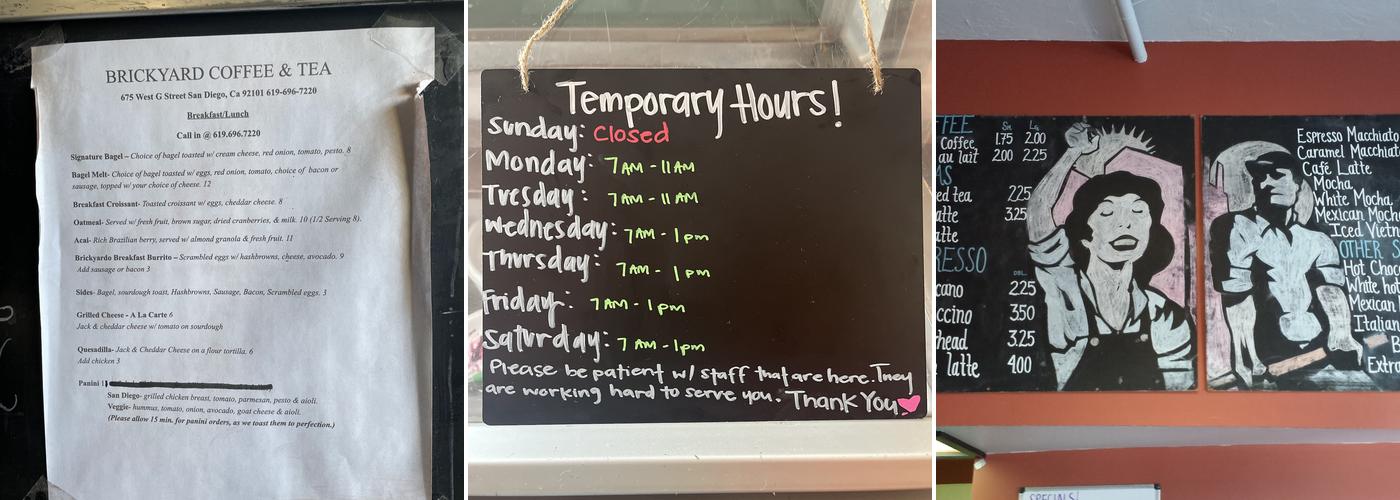 Brickyard Coffee & Tea Menu