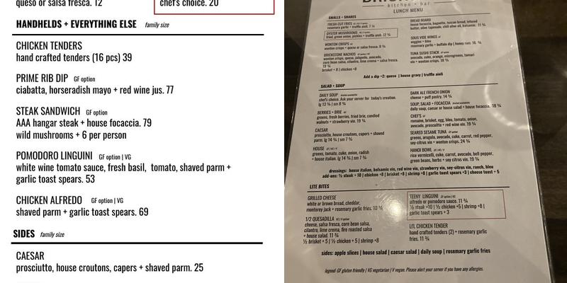 Brickstone Kitchen + Bar Menu