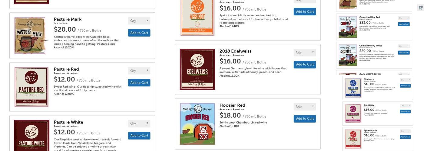 Monkey Hollow Winery & Distillery Menu