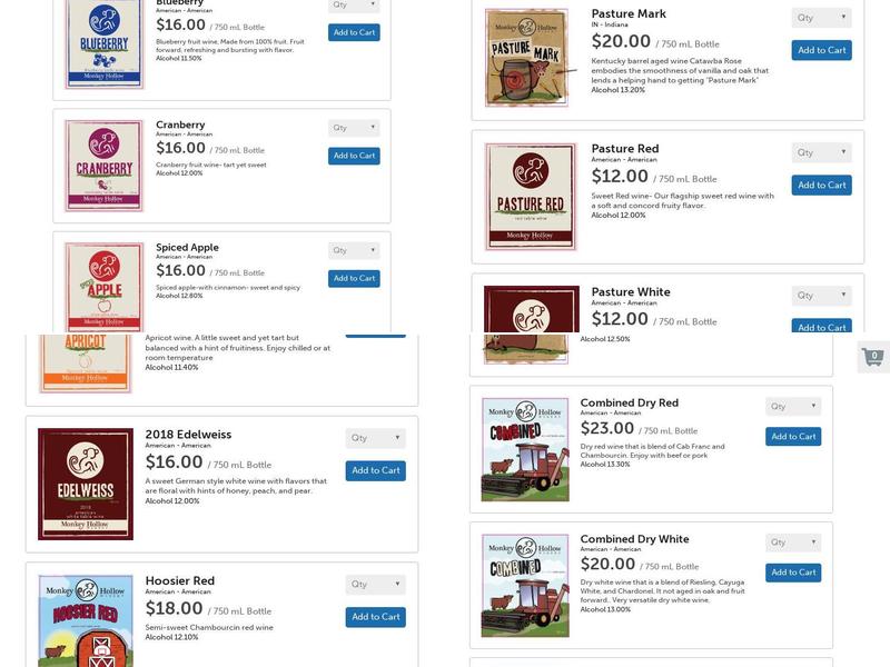Monkey Hollow Winery & Distillery Menu
