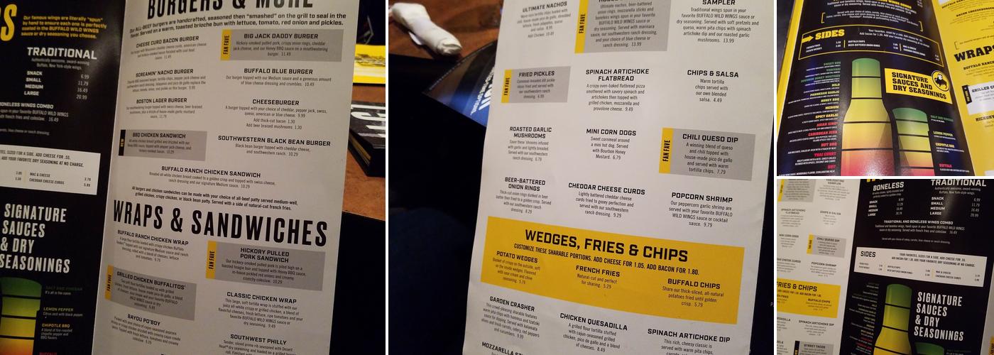 Buffalo Wild Wings Menu