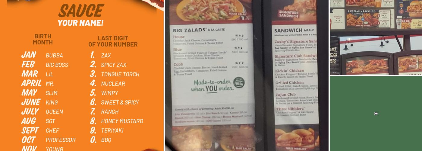 Zaxbys Chicken Fingers & Buffalo Wings Menu