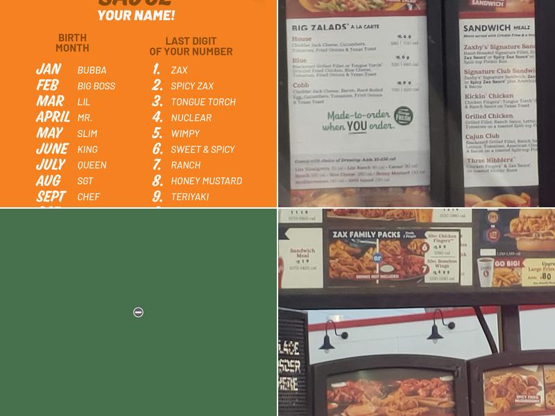 Zaxbys Chicken Fingers & Buffalo Wings Menu