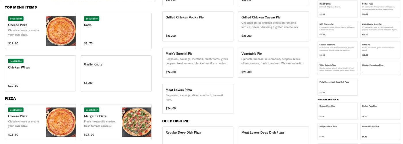 Mark's Red Hook Pizza Menu