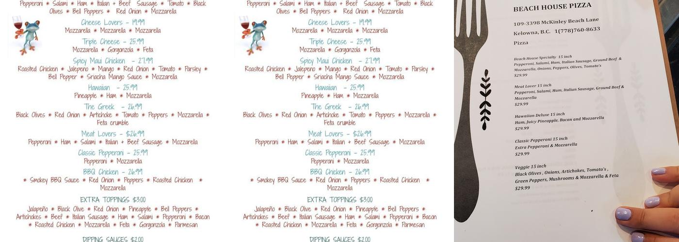 Beach House Pizza Menu