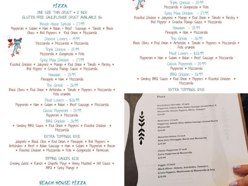Beach House Pizza Menu