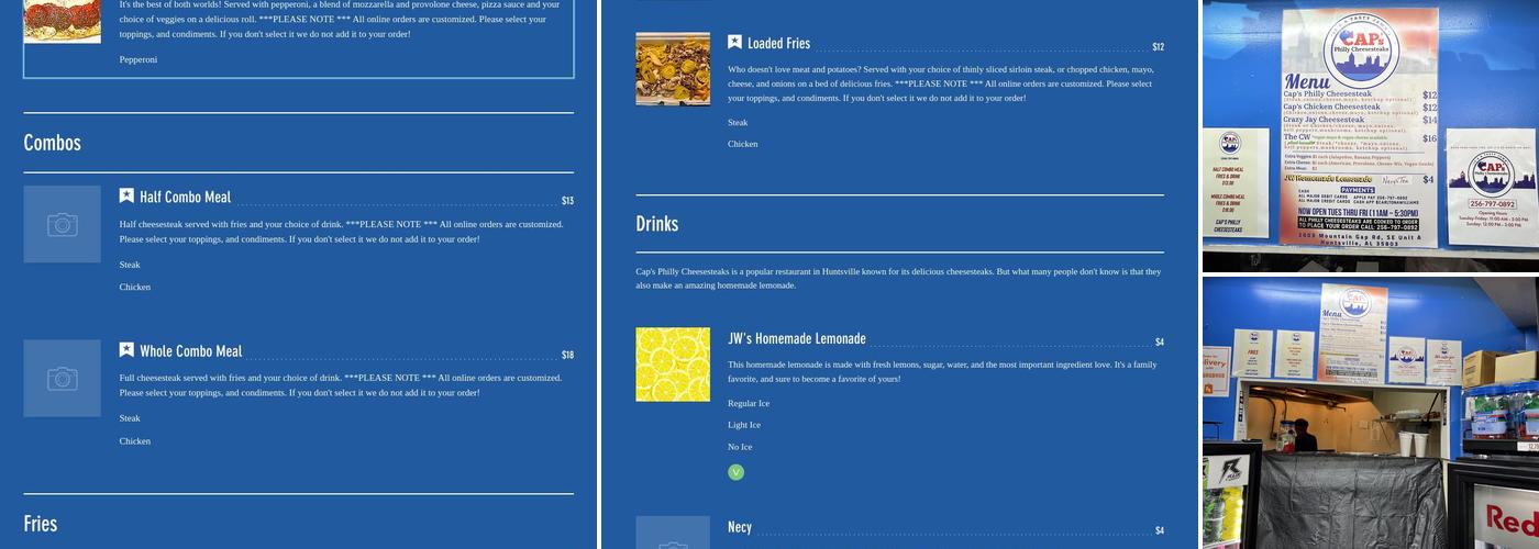 CAP’s Philly Cheesesteaks Menu