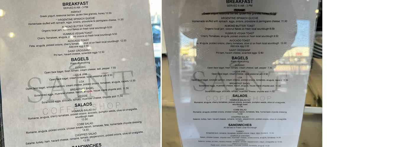 Saint Coffee Shop Menu