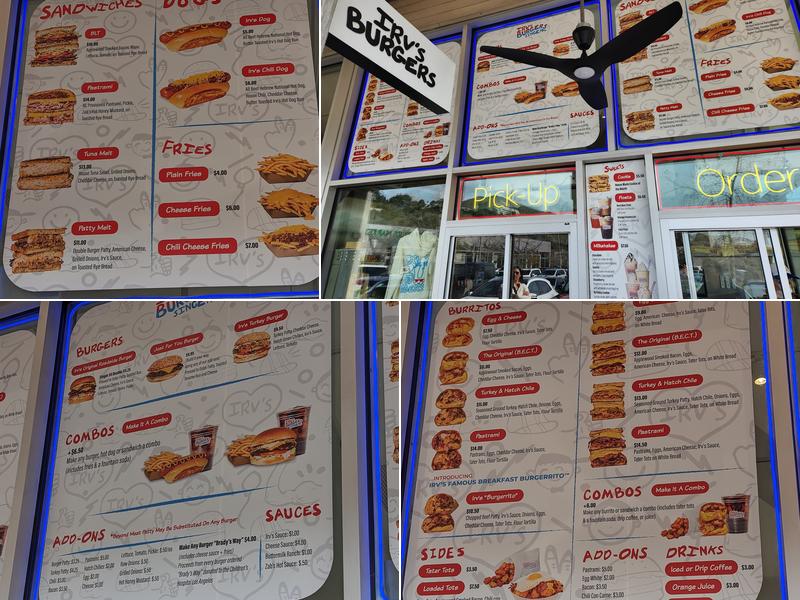 Irv's Burgers Menu