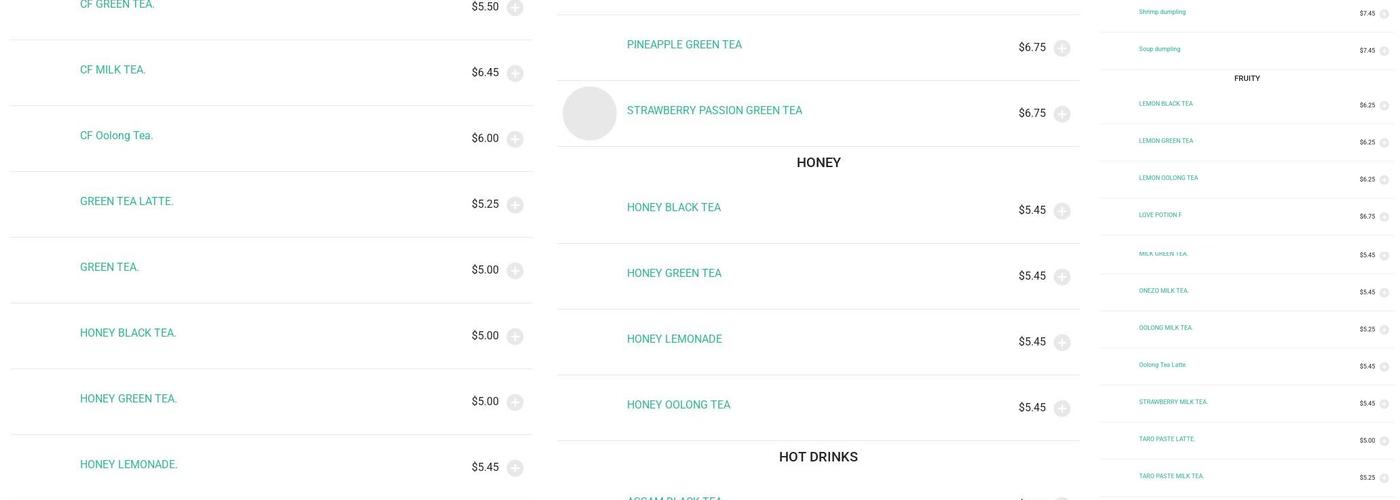 OneZo Bubble Tea Menu