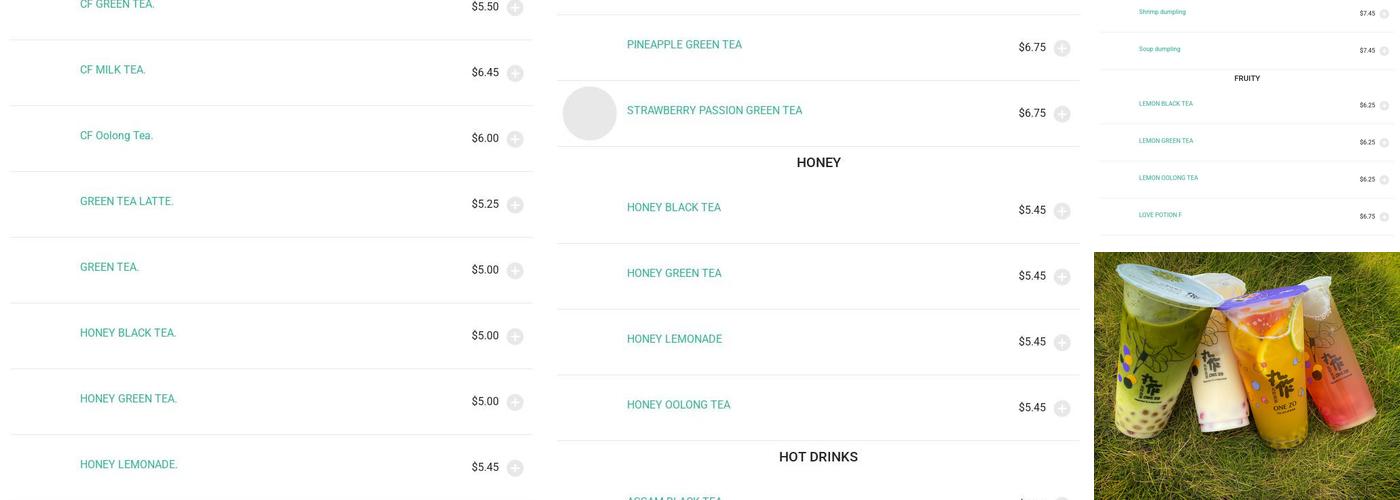 OneZo Bubble Tea Menu