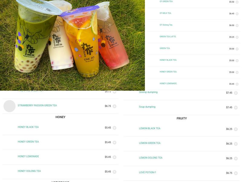 OneZo Bubble Tea Menu