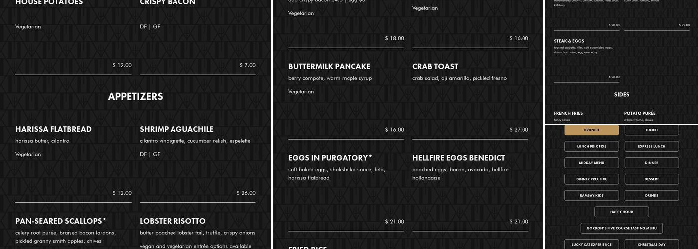 GORDON RAMSAY HELL'S KITCHEN Menu