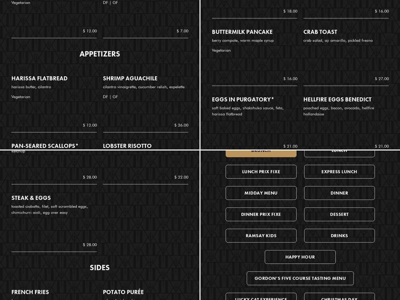 GORDON RAMSAY HELL'S KITCHEN Menu