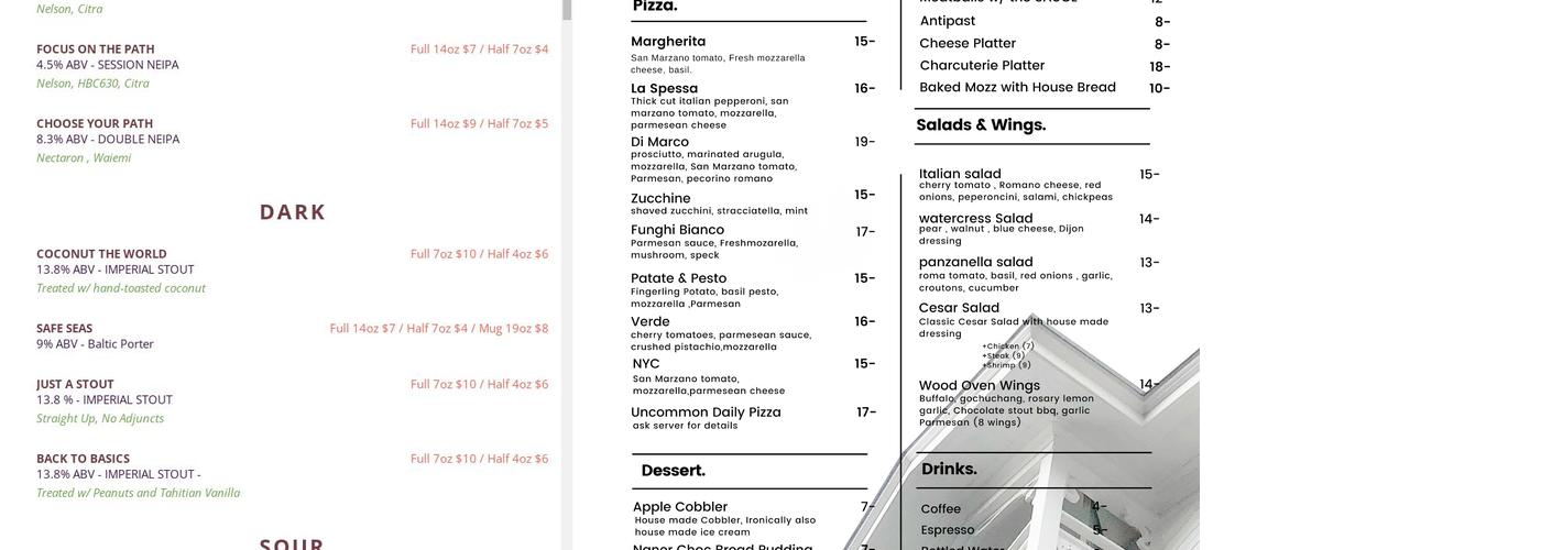 Uncommon Path Brewing Menu