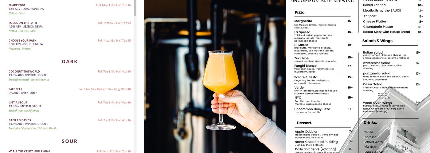 Uncommon Path Brewing Menu