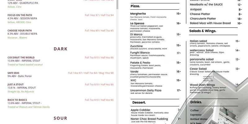 Uncommon Path Brewing Menu