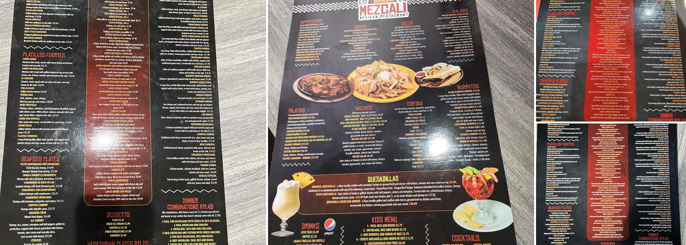 Mezcali Mexican Restaurant Menu