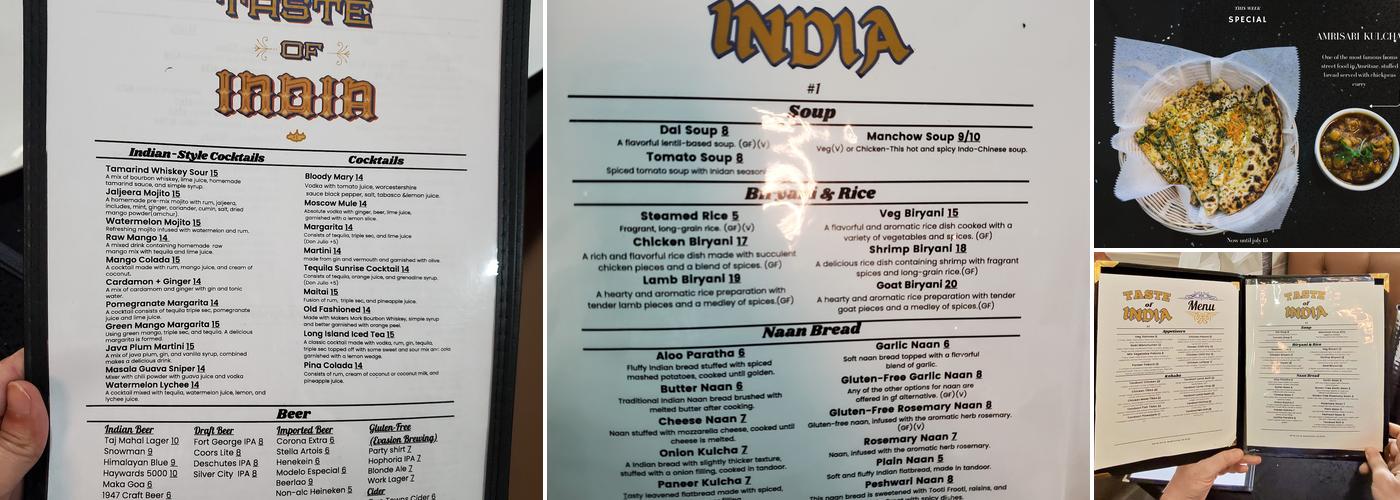 Taste of India 1 Menu