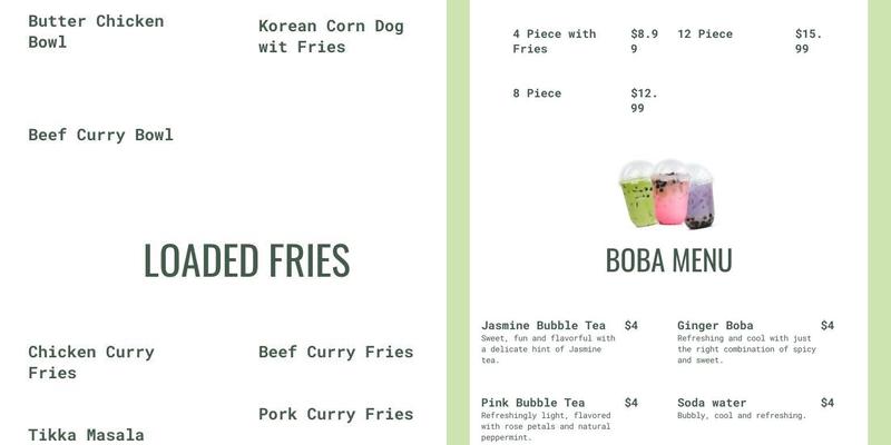 BOBA-G Menu