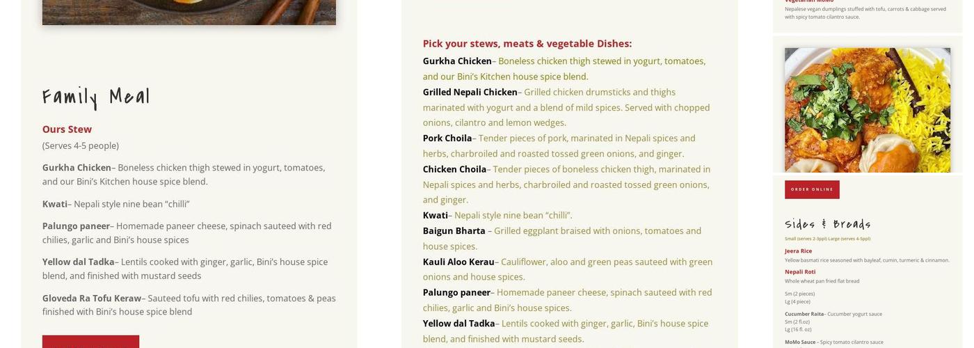 Bini's Kitchen LLC Menu