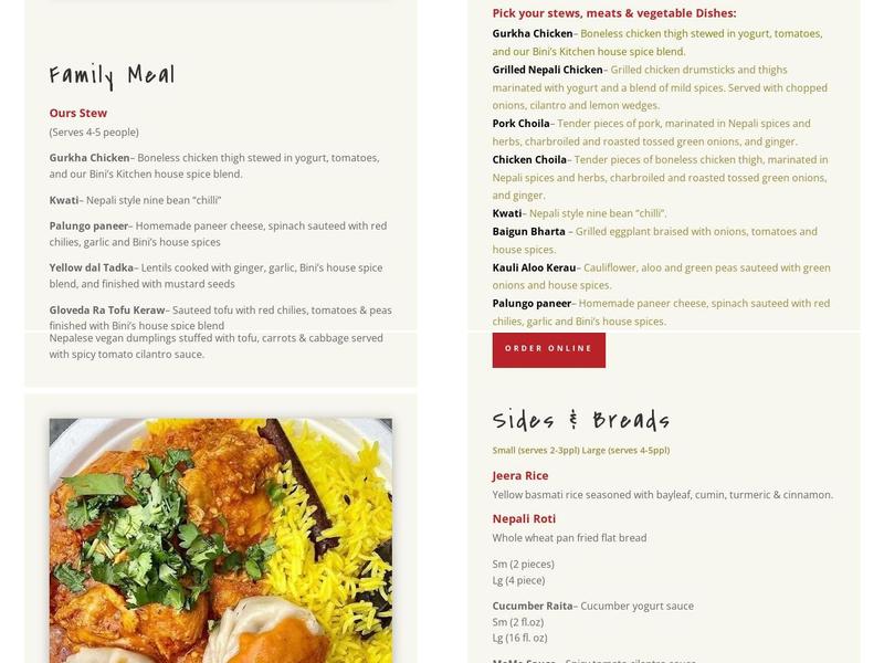 Bini's Kitchen LLC Menu