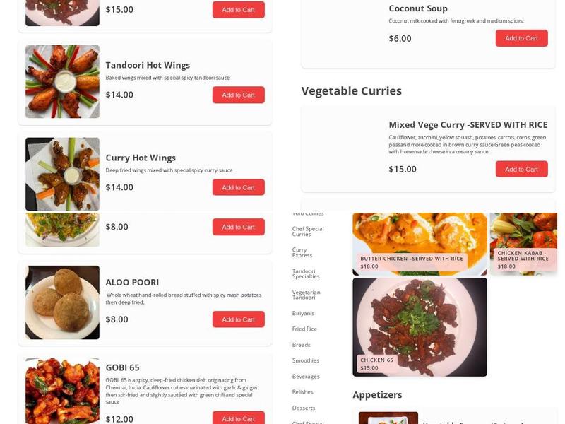 India Eats Restaurant Menu