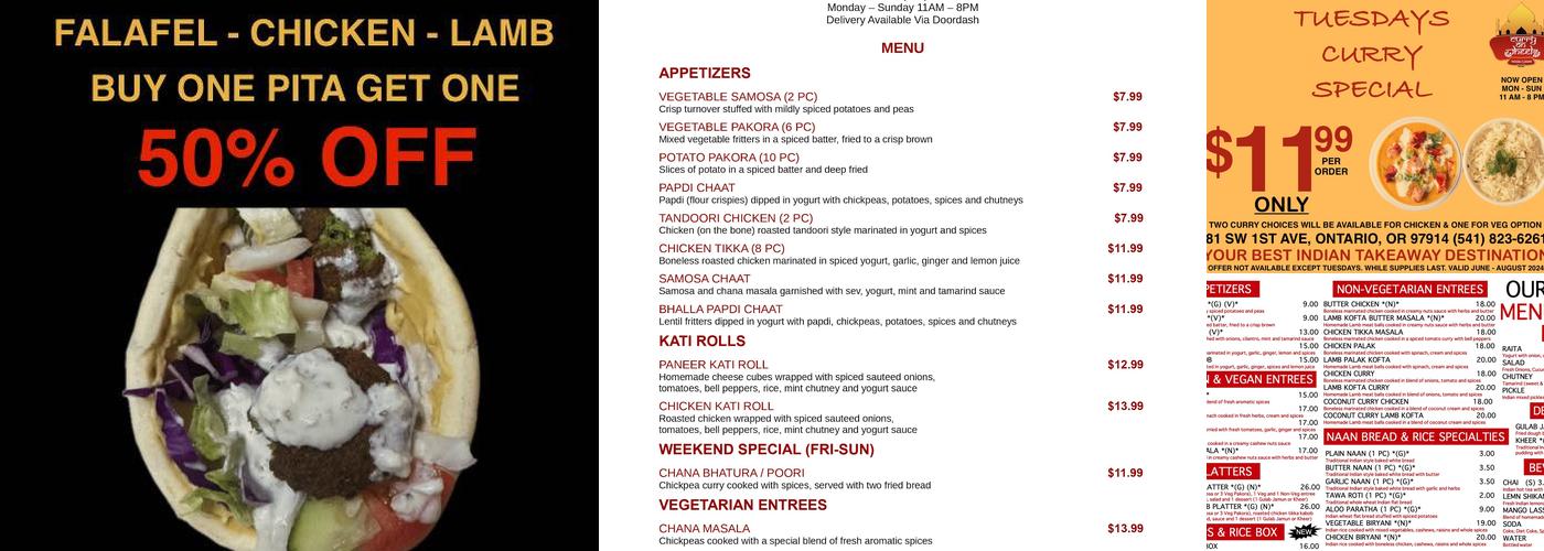 Curry On Wheels Indian Cuisine Menu