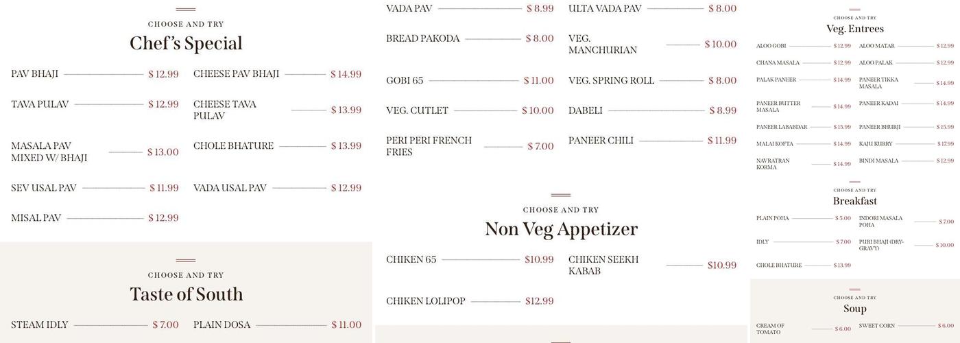 Krishna's kitchen Menu