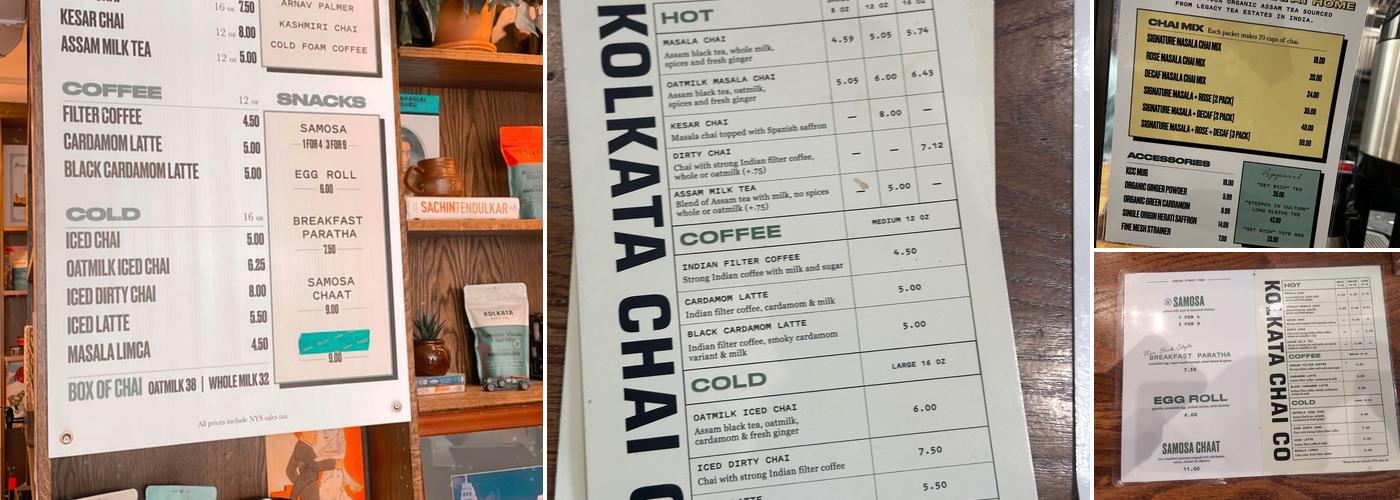 Kolkata Chai Co - Nolita Menu