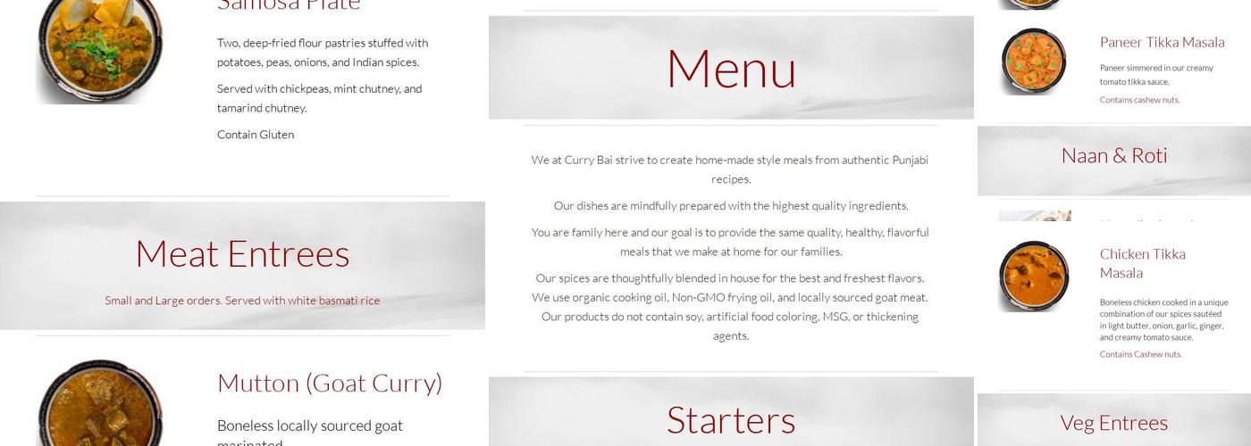 Curry Bai Menu