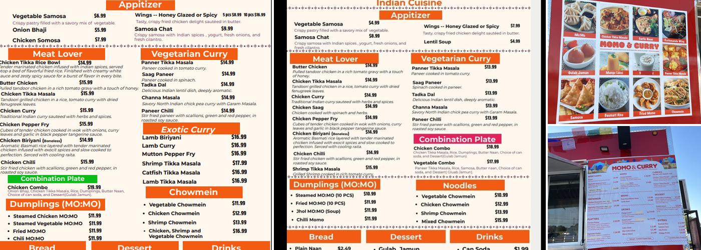 MOMO & Curry Forney Menu
