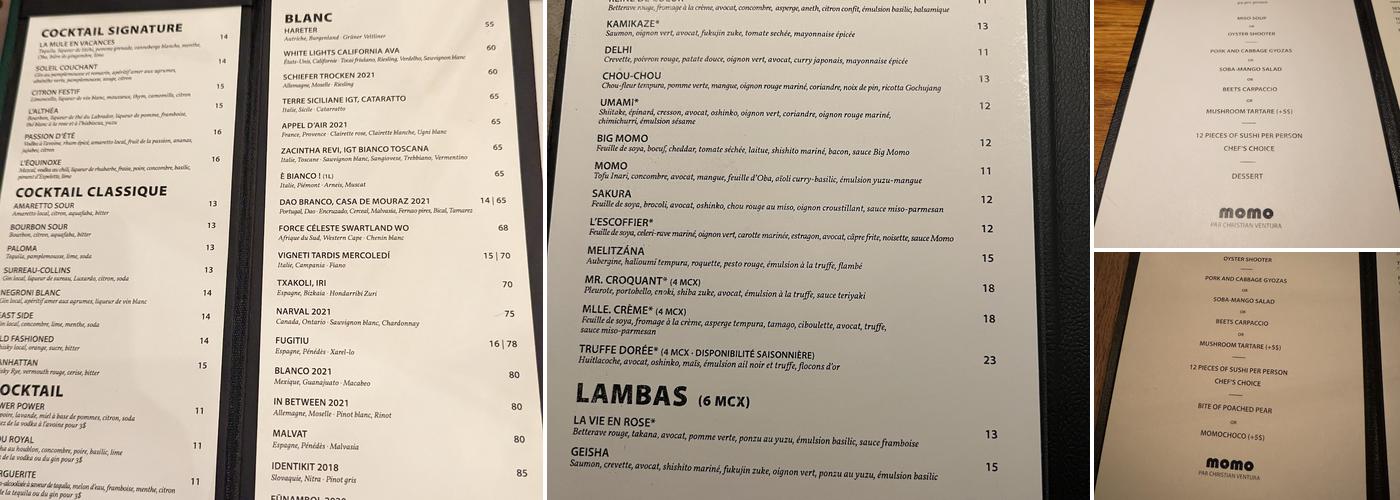 Sushi Momo par Christian Ventura Menu