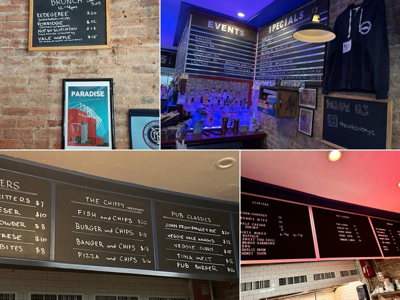 The Vale Public House NYC Menu