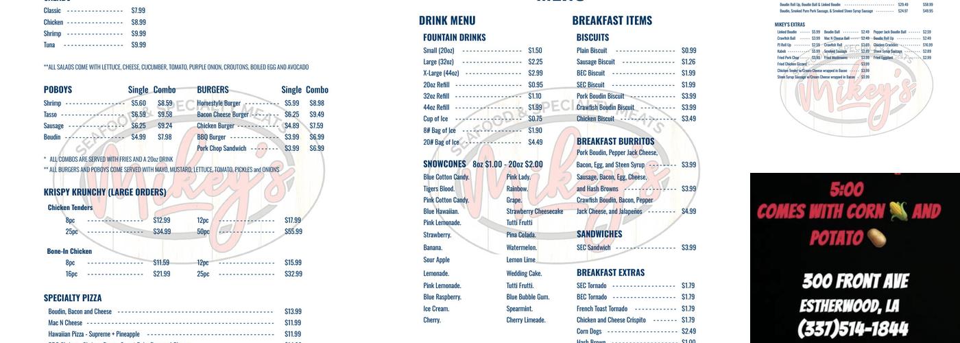 Mikey's Seafood & Specialty Meats Menu