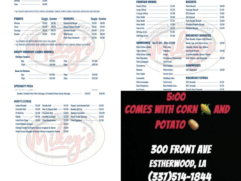 Mikey's Seafood & Specialty Meats Menu