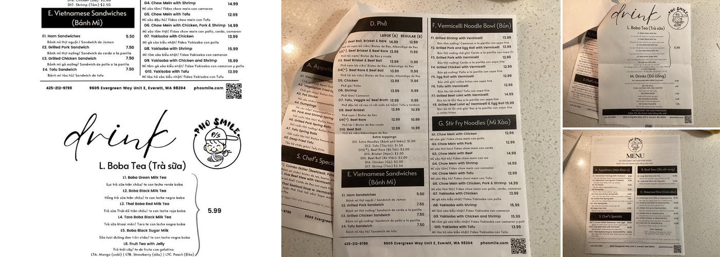 Pho Smile Menu
