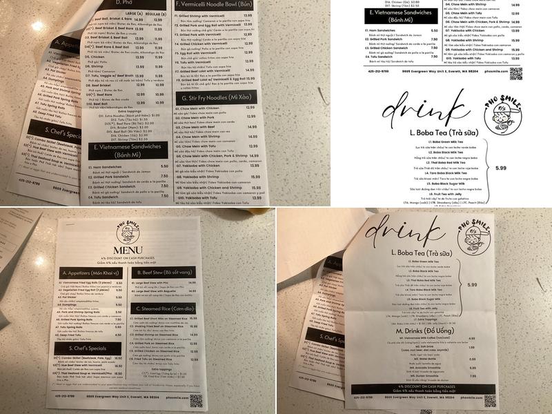 Pho Smile Menu