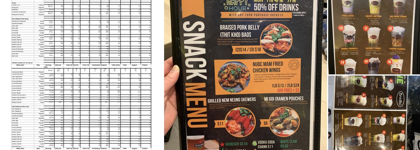 Bambu Dessert Drinks Menu