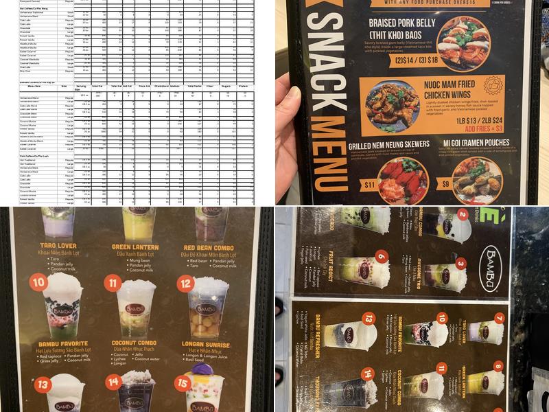 Bambu Dessert Drinks Menu