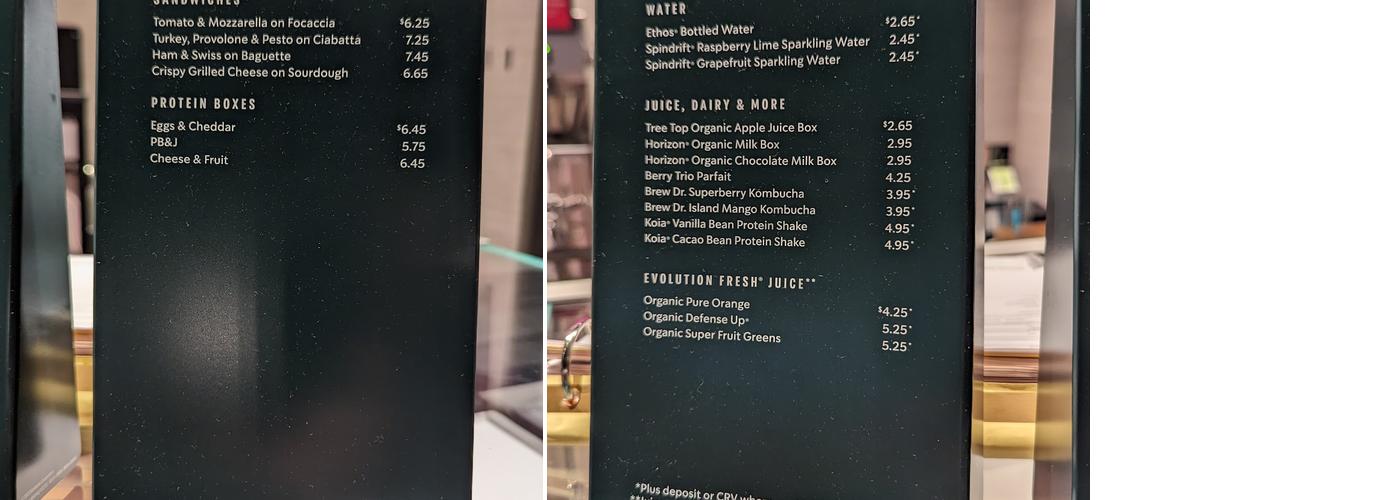 Starbucks Menu