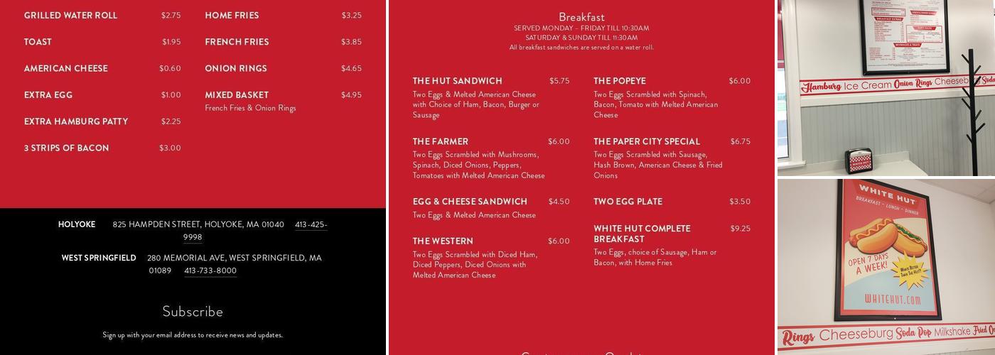 White Hut Menu