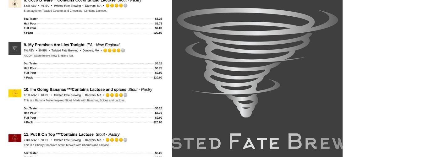 Twisted Fate Brewing Menu