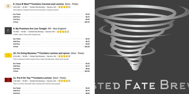 Twisted Fate Brewing Menu