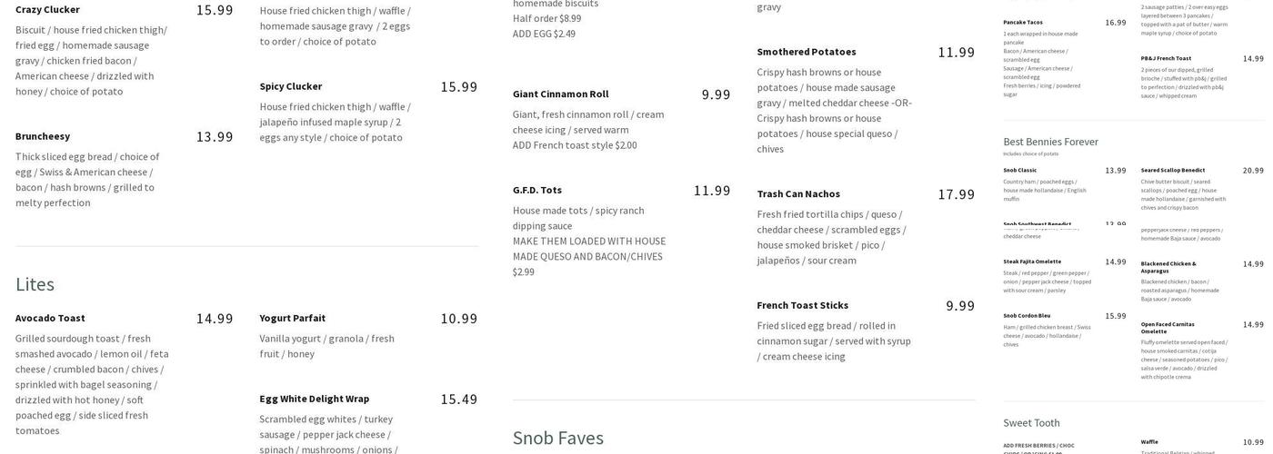 Brunch Snob Menu
