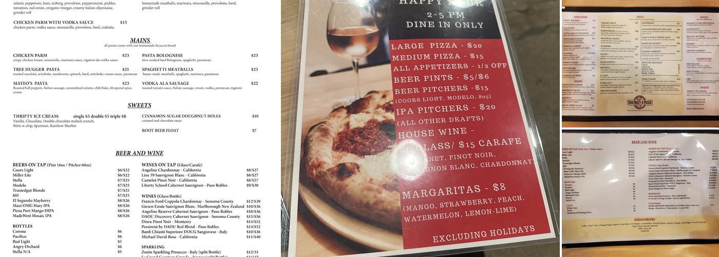 District 4 Pizza Menu
