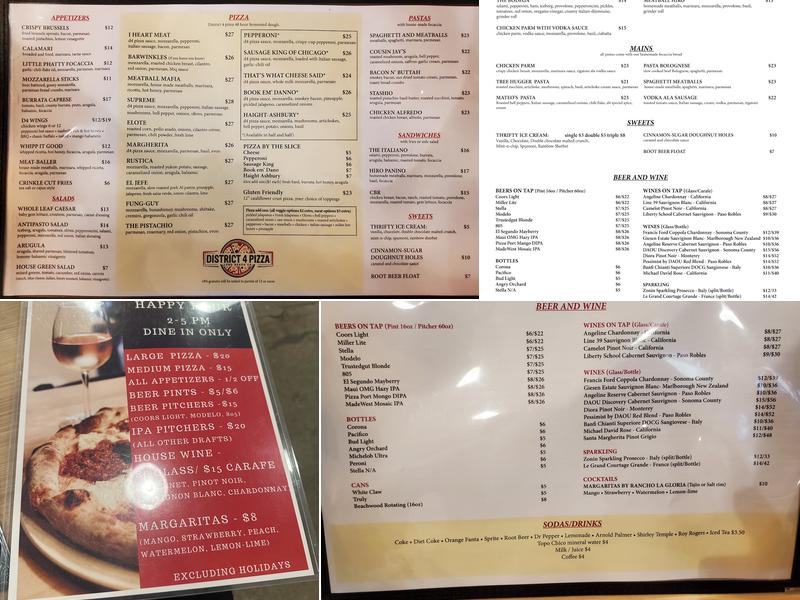 District 4 Pizza Menu